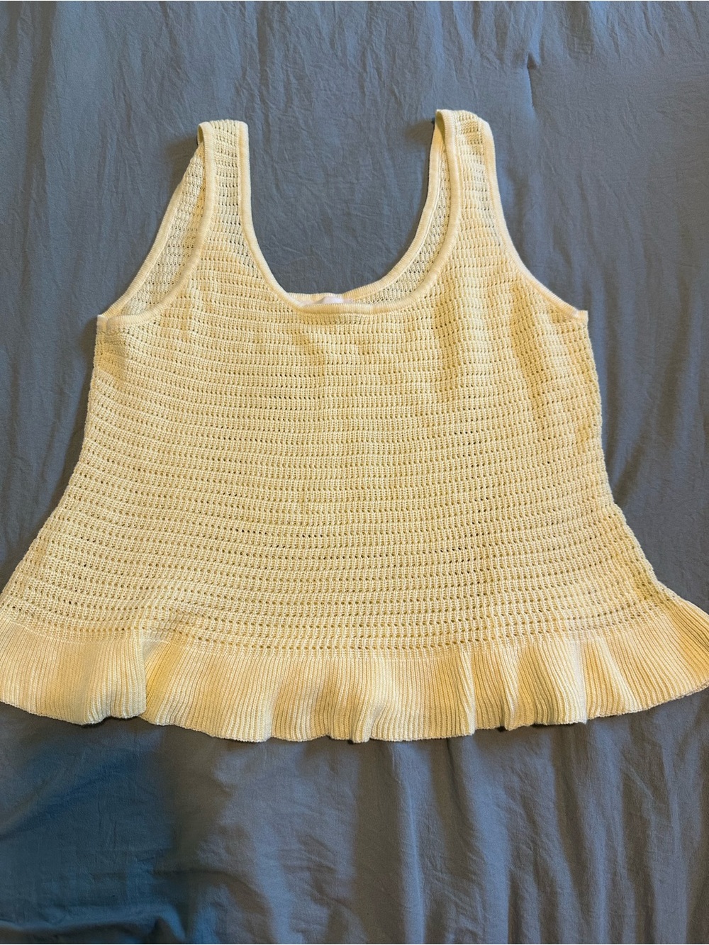 Promesa Cream Crochet-Knit Ruffle-Hem Tank